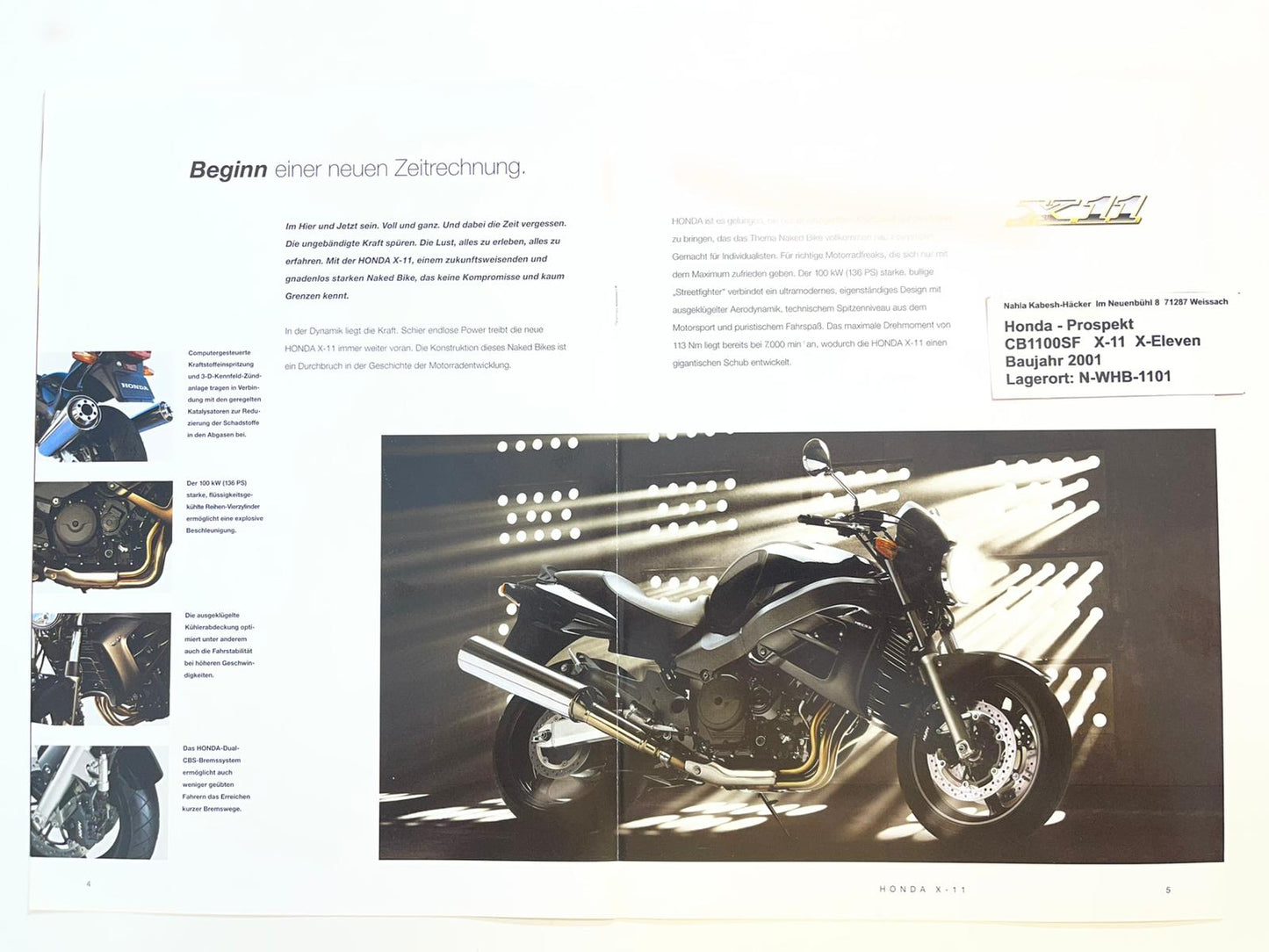 Prospekt Honda CB1100SF X-11 X-Eleven Bj. 2001 + Aufkleber