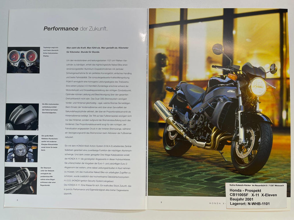 Prospekt Honda CB1100SF X-11 X-Eleven Bj. 2001 + Aufkleber