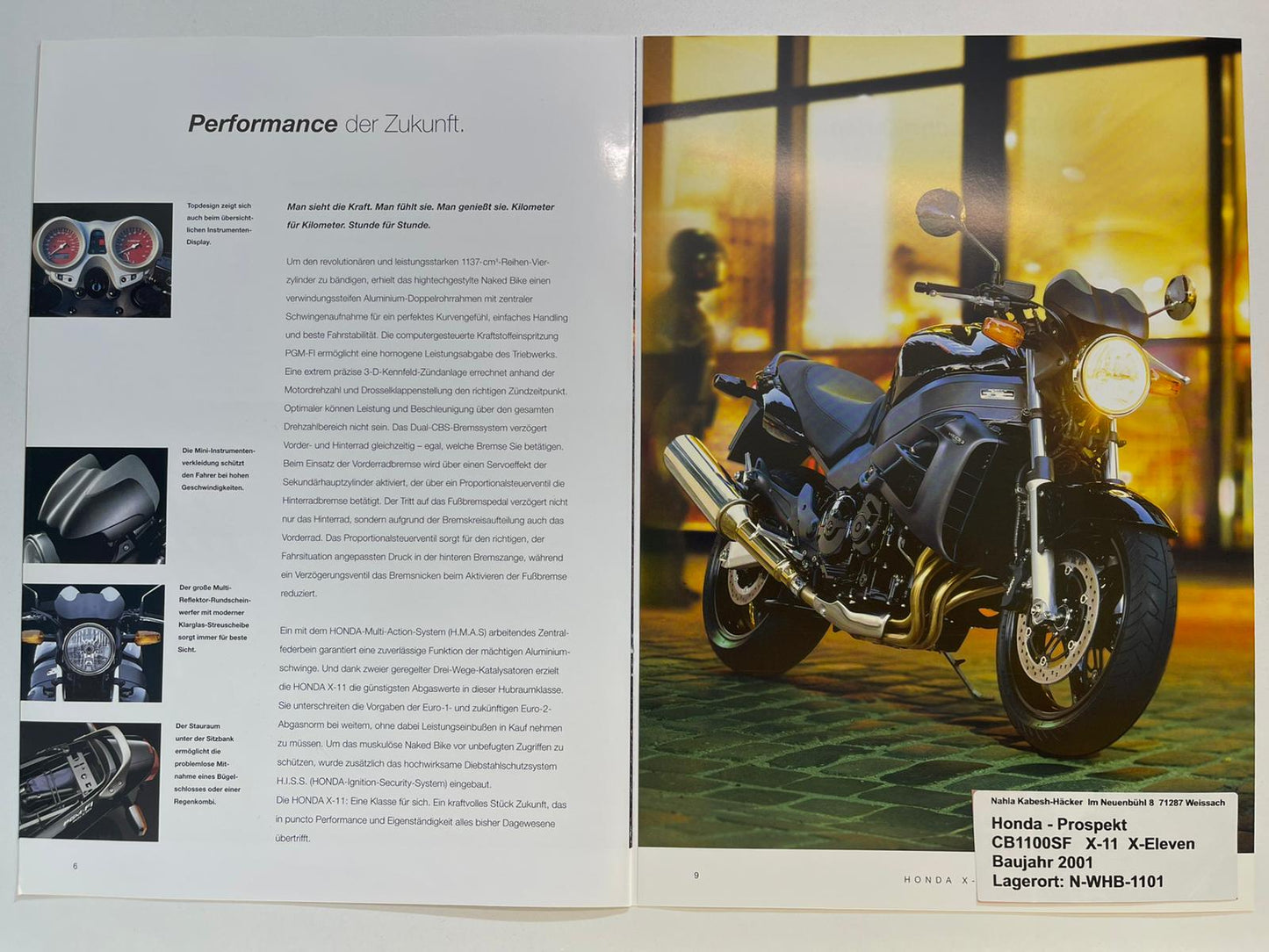 Prospekt Honda CB1100SF X-11 X-Eleven Bj. 2001 + Aufkleber