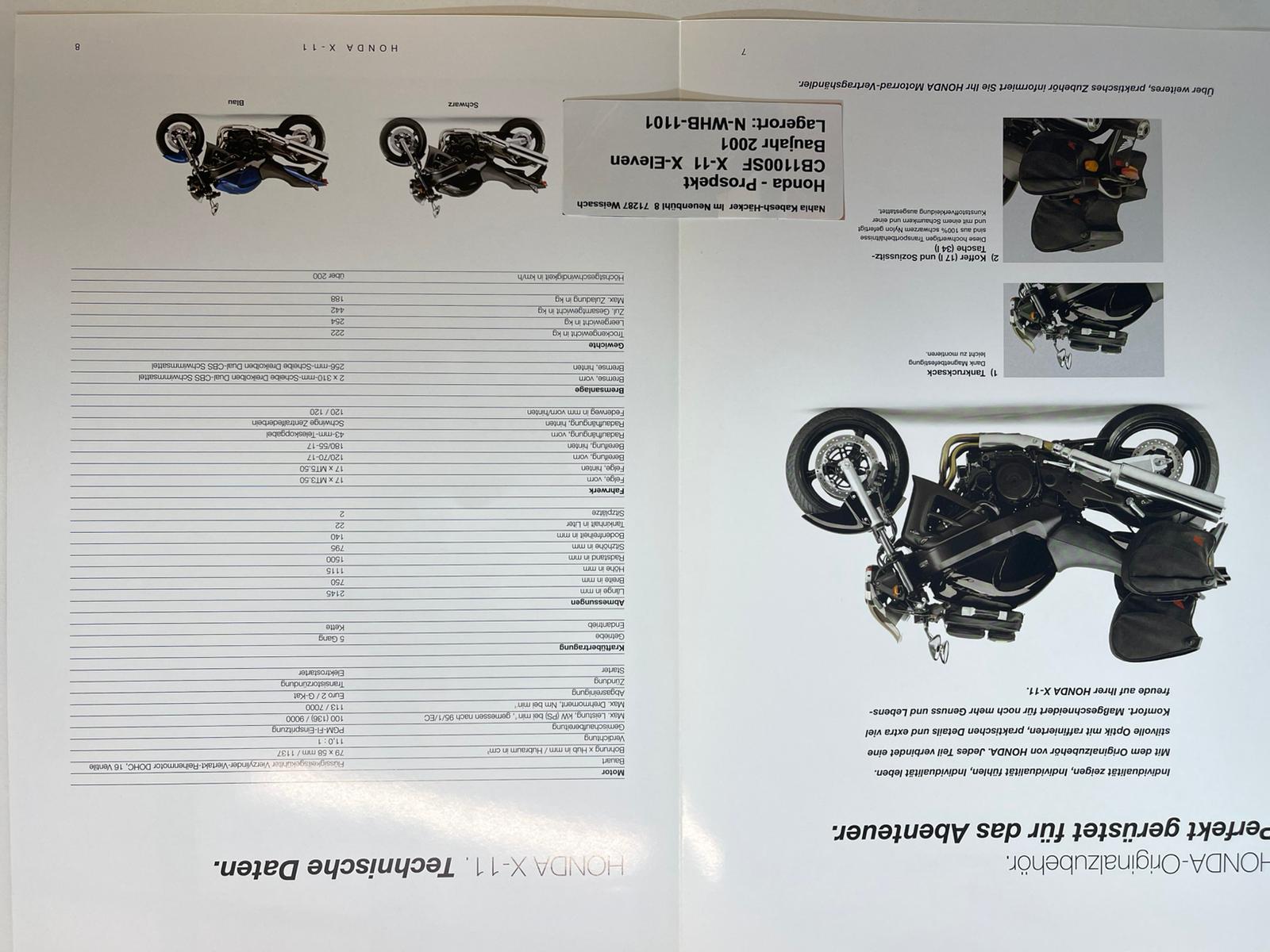 Prospekt Honda CB1100SF X-11 X-Eleven Bj. 2001 + Aufkleber