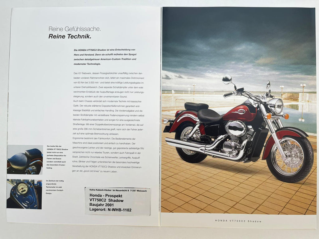 Prospekt Honda VT750C2 Shadow Baujahr 2001 + Aufkleber neu