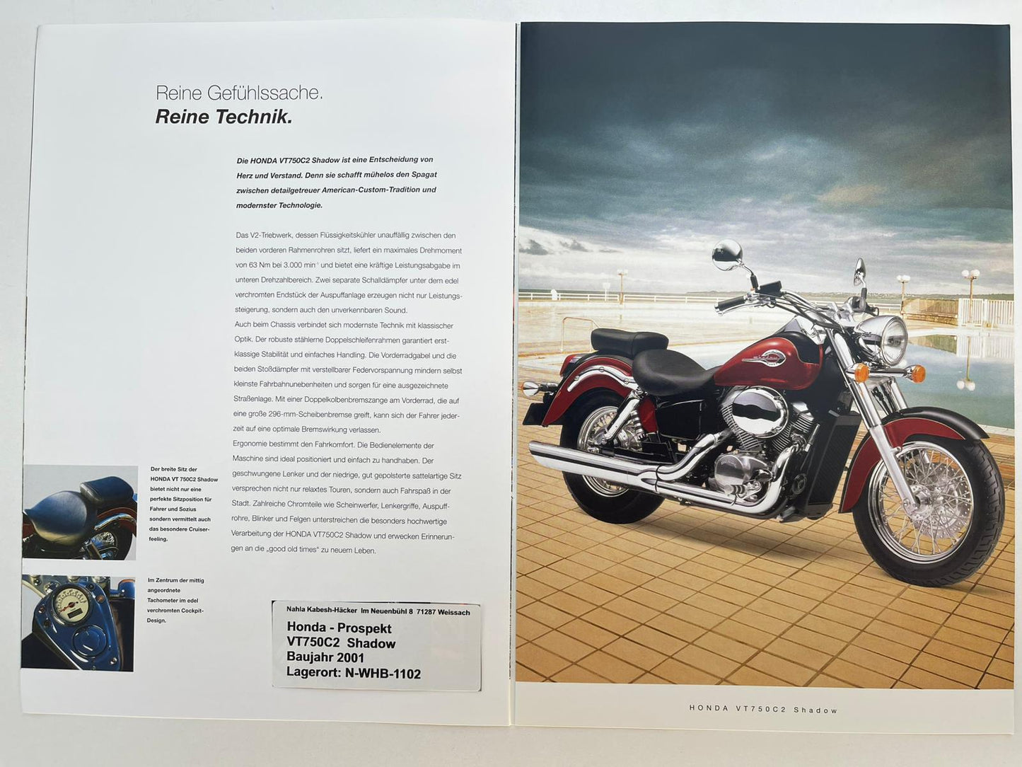 Prospekt Honda VT750C2 Shadow Baujahr 2001 + Aufkleber neu