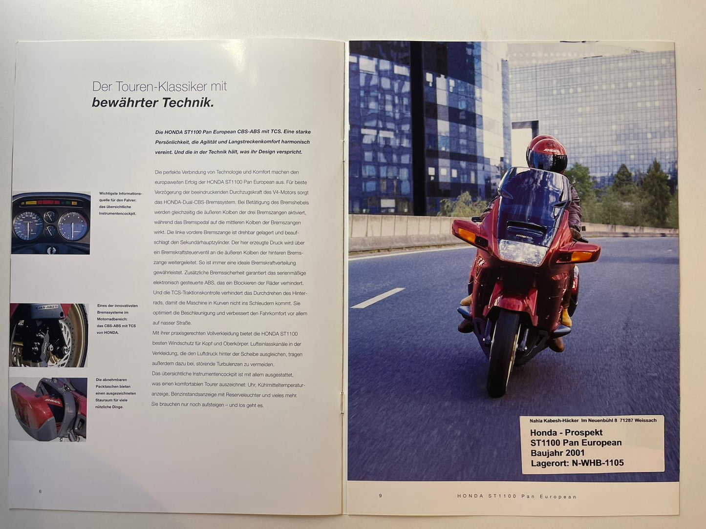 Prospekt Honda ST1100 Pan Eropean ABS Bj. 2001 + Aufkleber neu