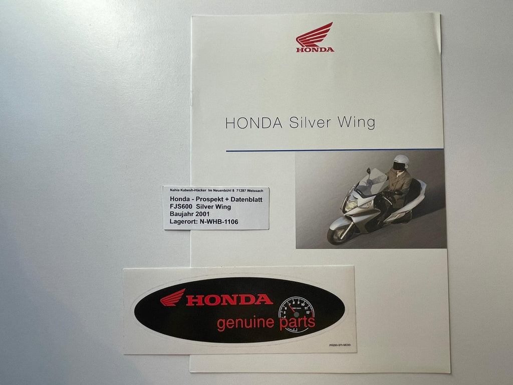 Prospekt Honda FJS600 Silver Wing Bj. 2001 + Aufkleber + Datenblatt neu