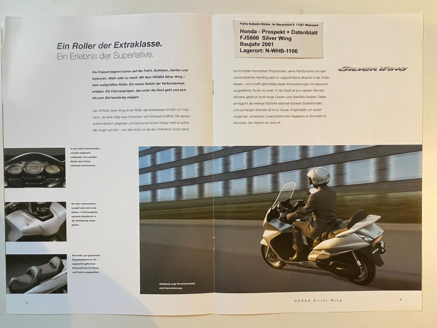 Prospekt Honda FJS600 Silver Wing Bj. 2001 + Aufkleber + Datenblatt neu