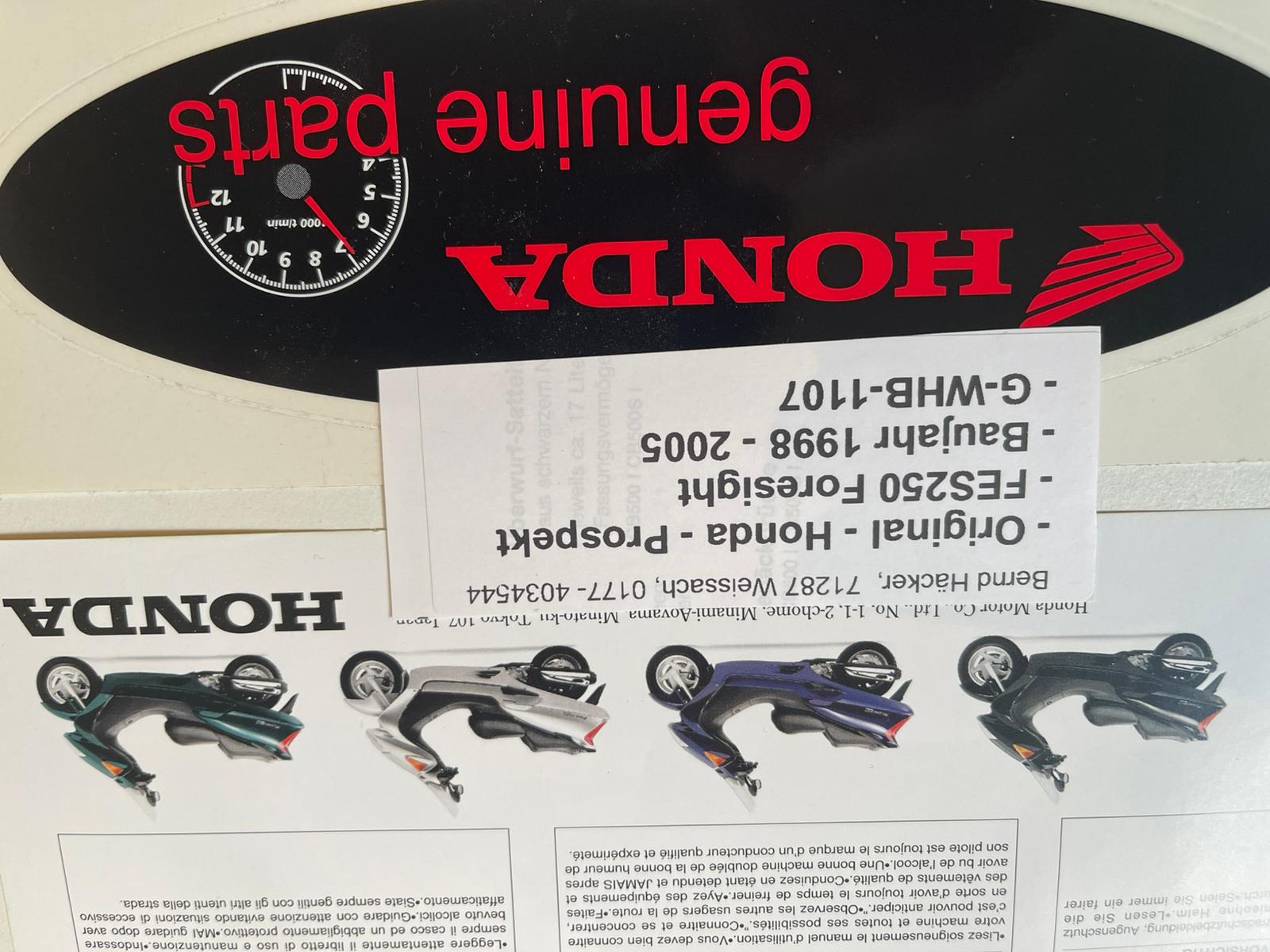 Prospekt Honda FES250 Foresight Bj. 1998 - 2005 + Aufkleber
