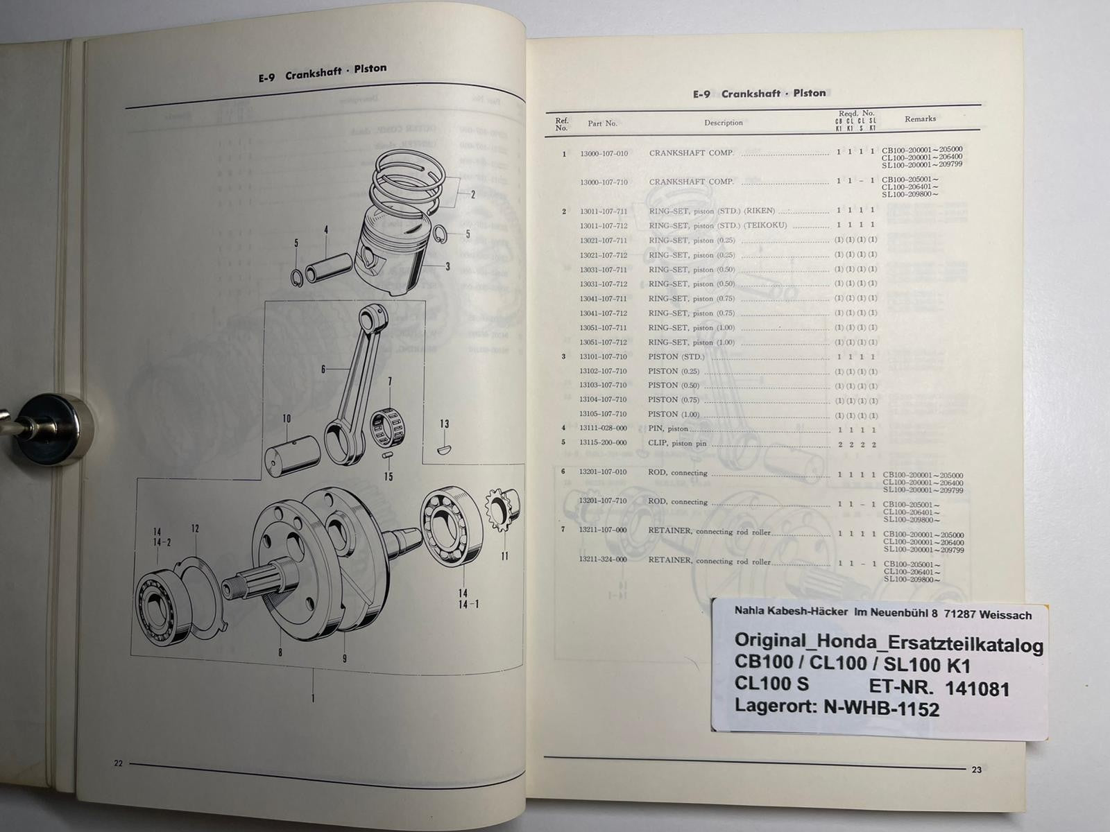 Ersatzteilkatalog S90 S90A Bj. 1964 - 1969 Honda Ersatzteilliste