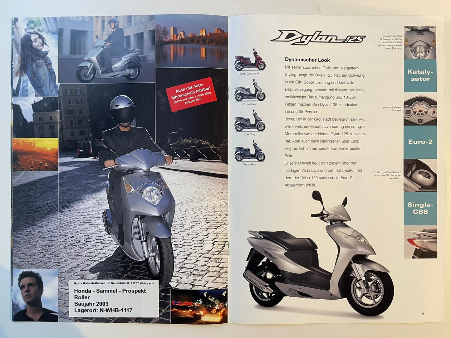 Sammel Prospekt Honda SH125DT SH 125 DT Bj. 2003 + Aufkleber