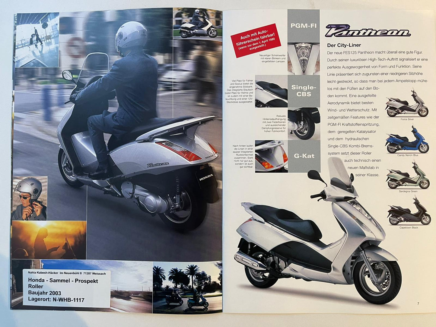 Sammel Prospekt Honda SH125DT SH 125 DT Bj. 2003 + Aufkleber