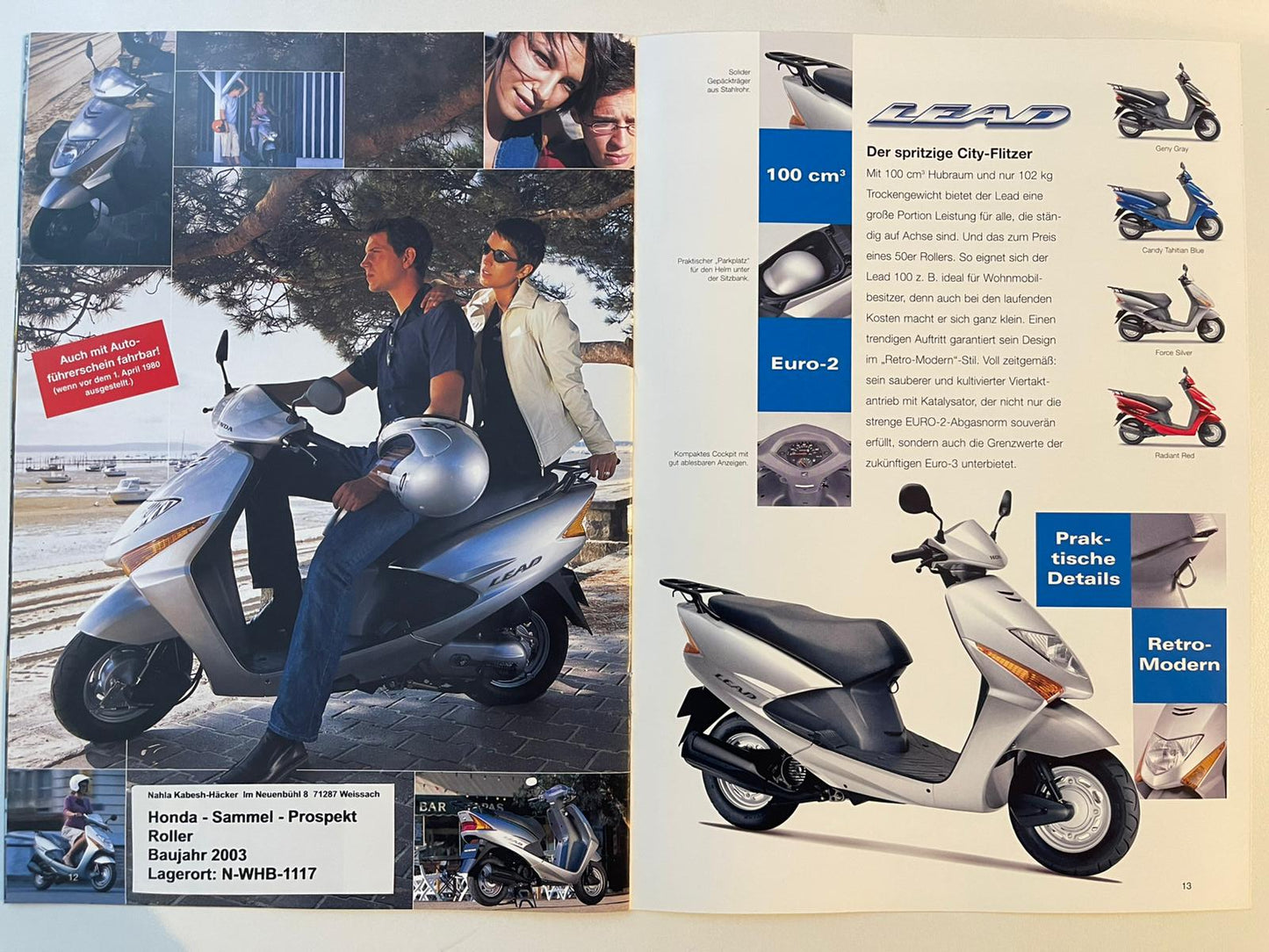 Sammel Prospekt Honda SH125DT SH 125 DT Bj. 2003 + Aufkleber