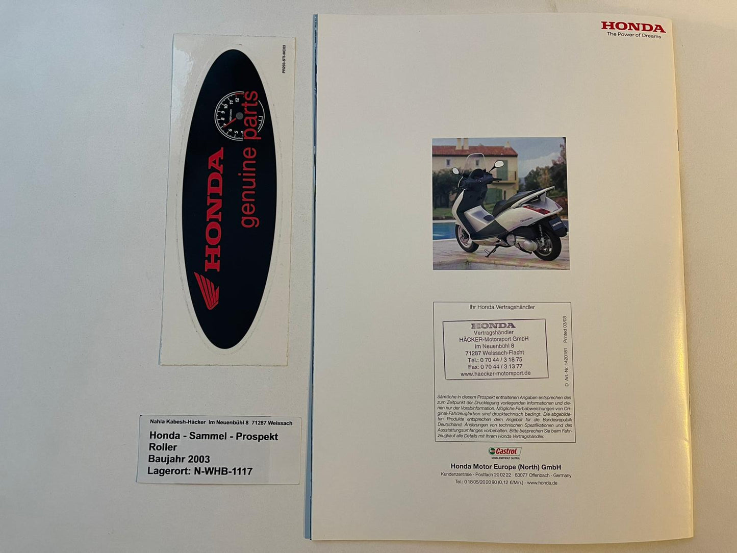 Sammel Prospekt Honda SH125DT SH 125 DT Bj. 2003 + Aufkleber