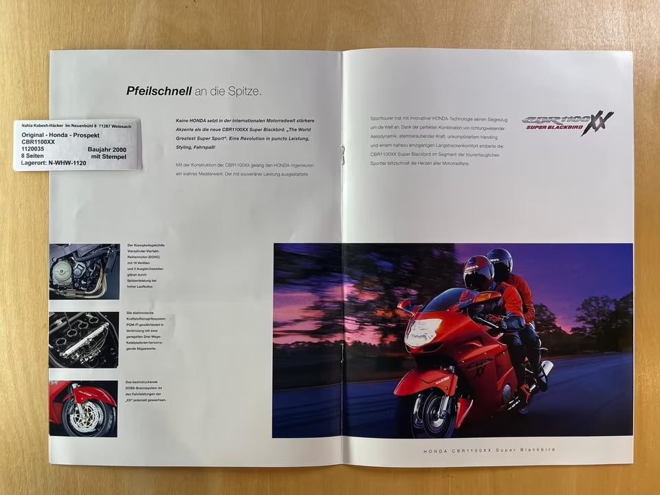 Prospekt Honda CBR1100XX Blackbird Bj. 2000 + Aufkleber