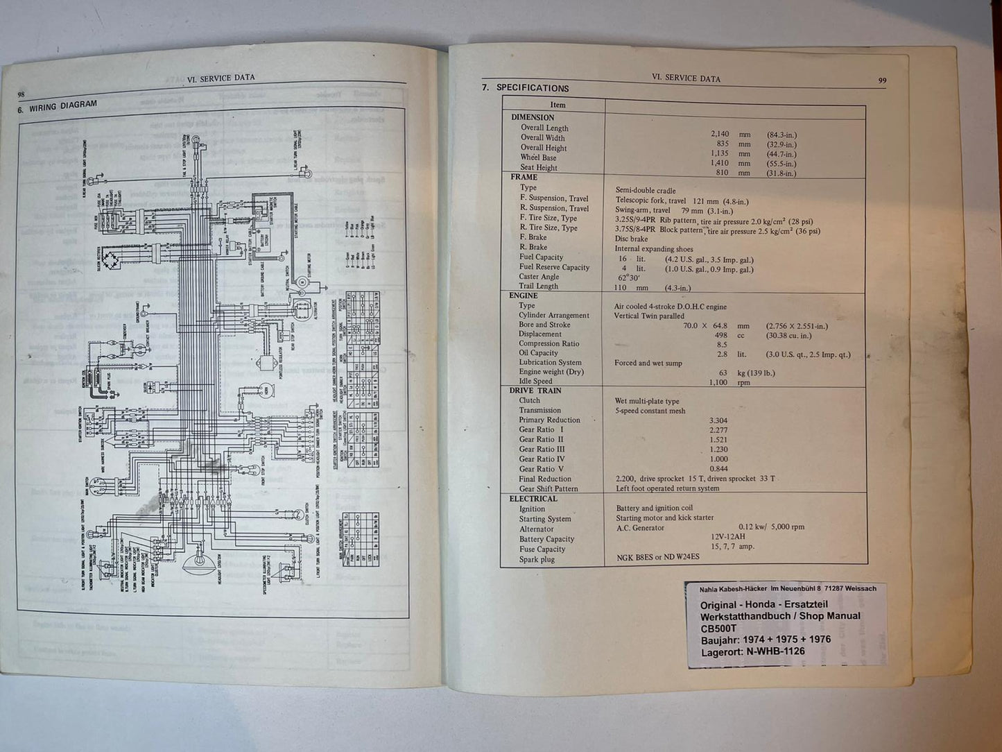 Werkstatthandbuch Honda CB500T Bj. 1974 - 1976