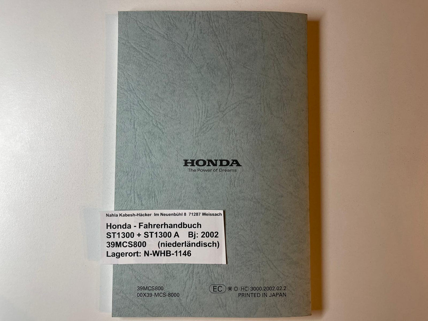 Fahrerhandbuch Honda ST1300 A Bj. 2002 Betriebanleitung 39MC8800