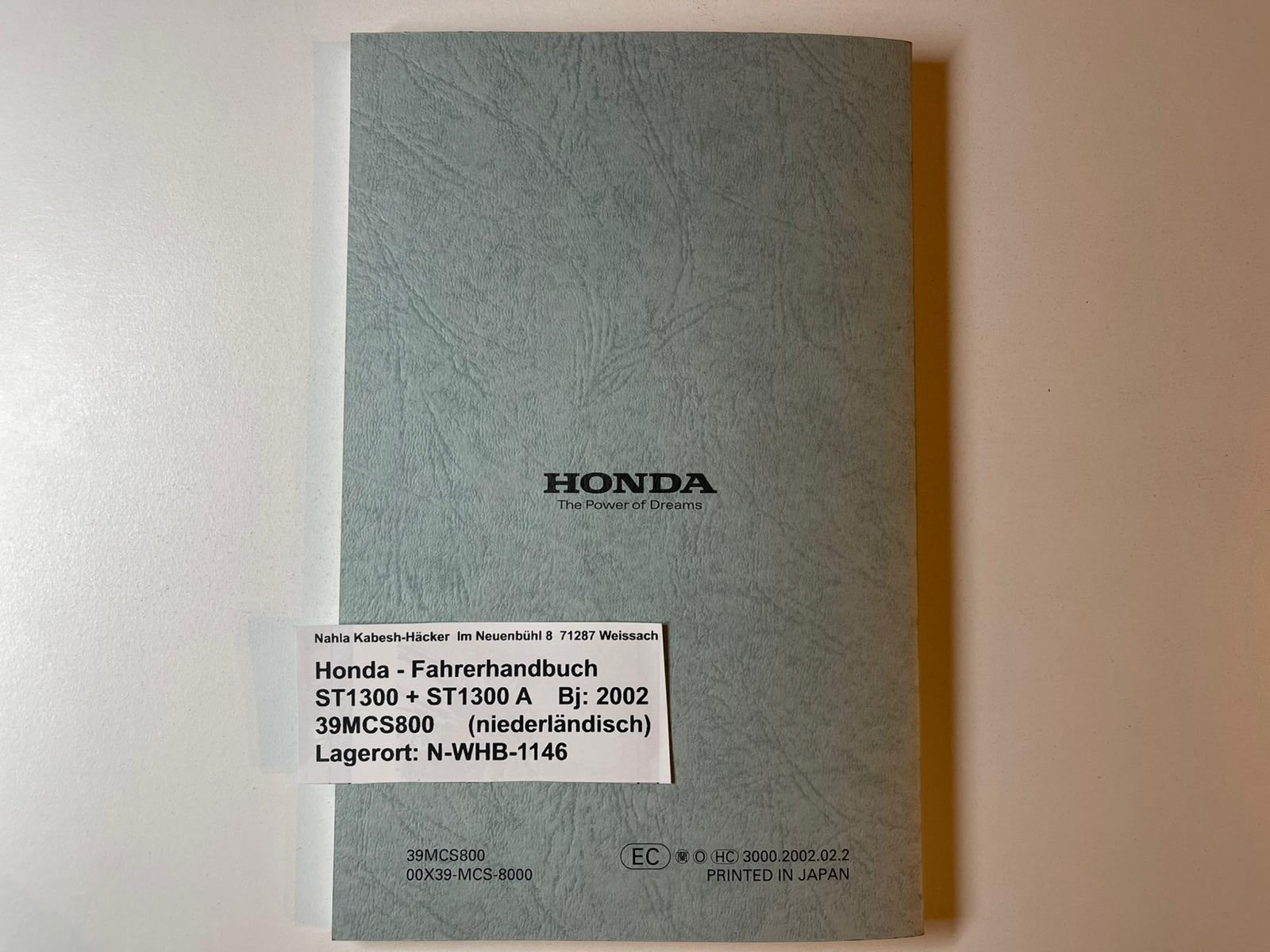 Fahrerhandbuch Honda ST1300 A Bj. 2002 Betriebanleitung 39MC8800