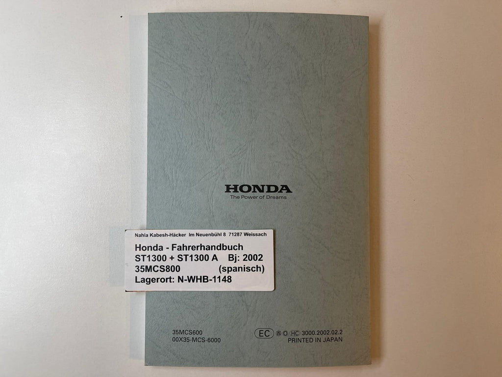 Fahrerhandbuch Honda ST1300 A Bj. 2002 Betriebanleitung 35MCS800