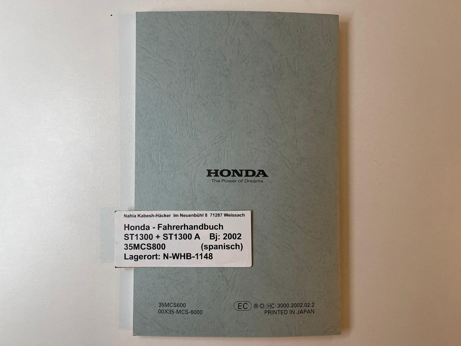 Fahrerhandbuch Honda ST1300 A Bj. 2002 Betriebanleitung 35MCS800
