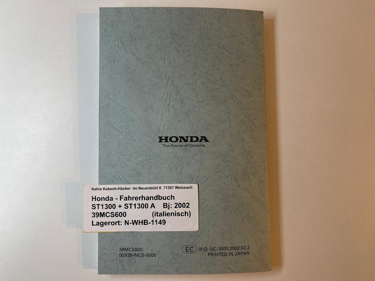 Fahrerhandbuch Honda ST1300 A Bj. 2002 Betriebanleitung 39MCS800