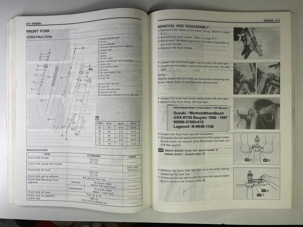 Werkstatthandbuch Suzuki GSX-R750 GSX-R 750  Bj. 1996 - 1997