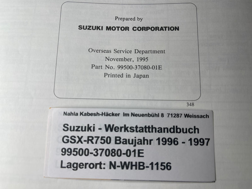 Werkstatthandbuch Suzuki GSX-R750 GSX-R 750  Bj. 1996 - 1997
