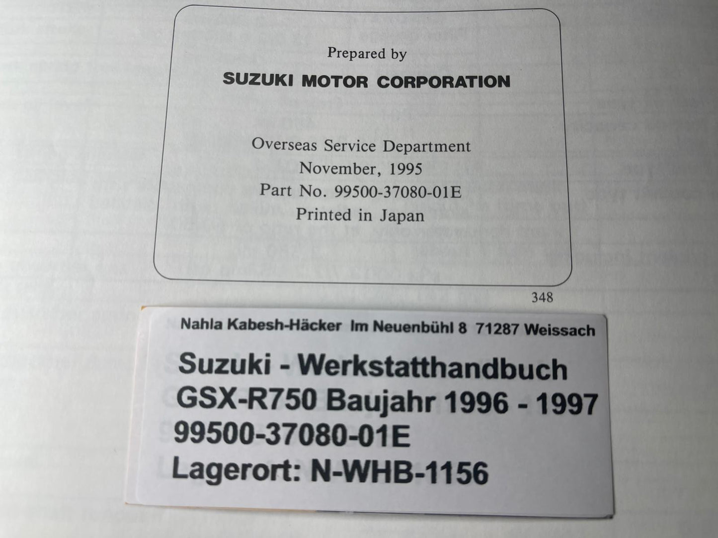 Werkstatthandbuch Suzuki GSX-R750 GSX-R 750  Bj. 1996 - 1997