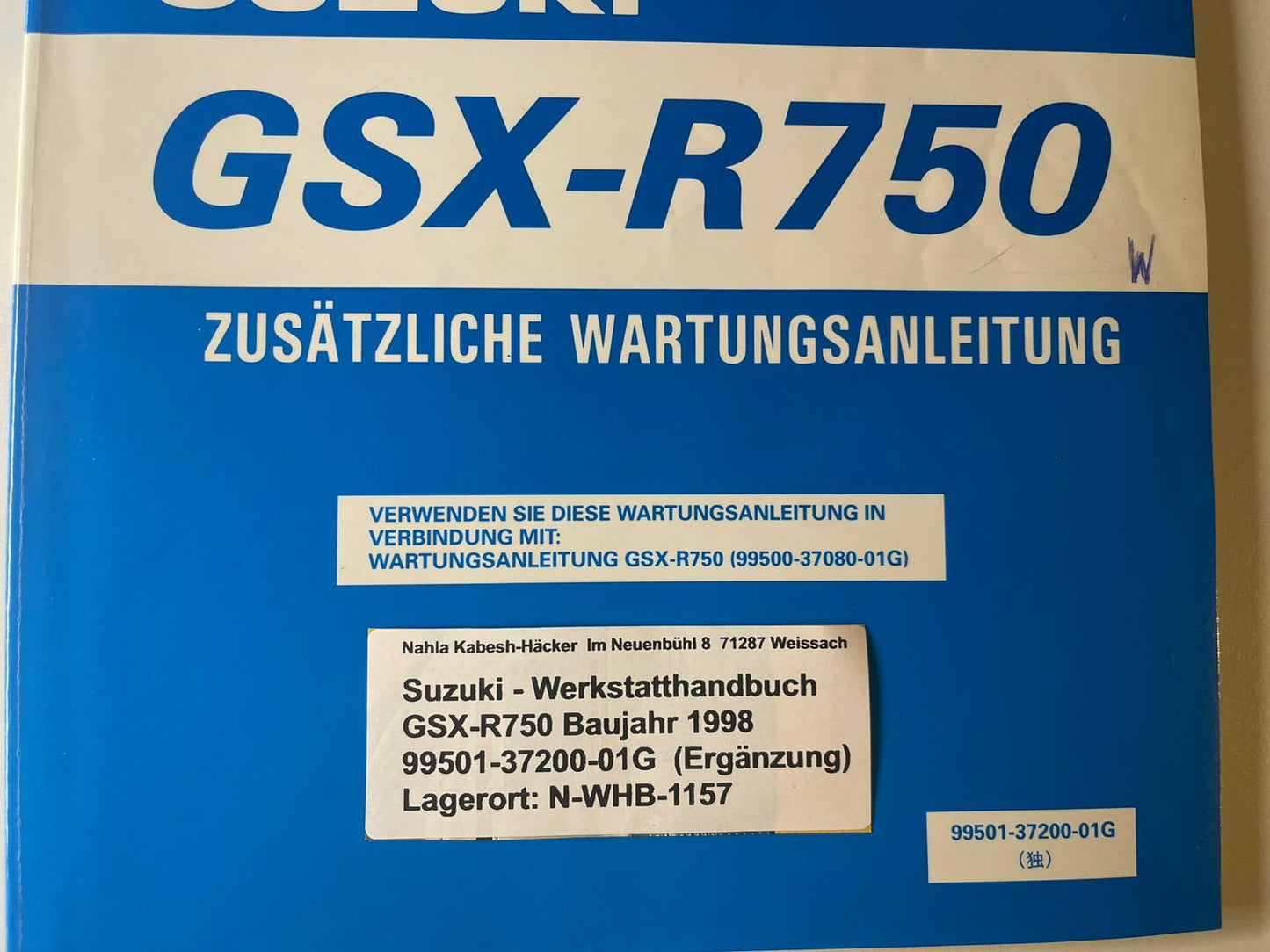 Werkstatthandbuch Ergänzung Suzuki GSX-R750 GSX-R 750 Bj. 1998