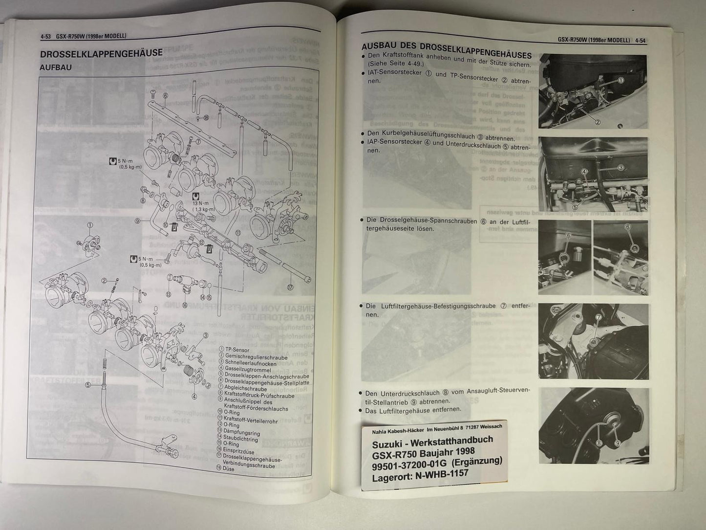 Werkstatthandbuch Ergänzung Suzuki GSX-R750 GSX-R 750 Bj. 1998