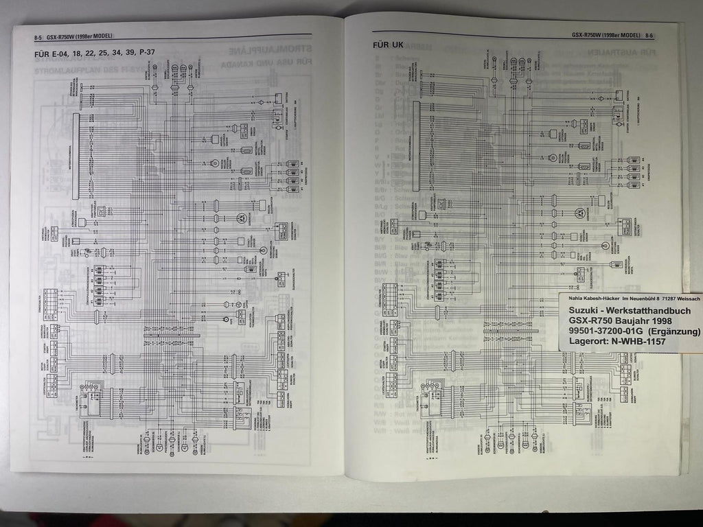 Werkstatthandbuch Ergänzung Suzuki GSX-R750 GSX-R 750 Bj. 1998