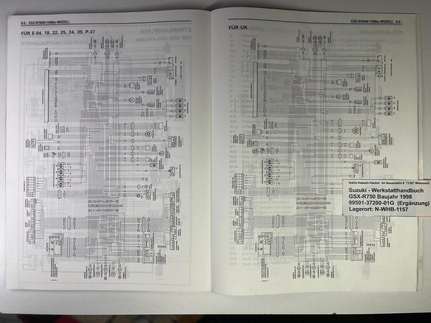 Werkstatthandbuch Ergänzung Suzuki GSX-R750 GSX-R 750 Bj. 1998