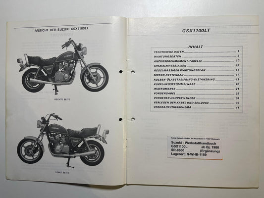Werkstatthandbuch Ergänzung Suzuki GSX1100L GSX 1100 L Bj. ab 1980 -