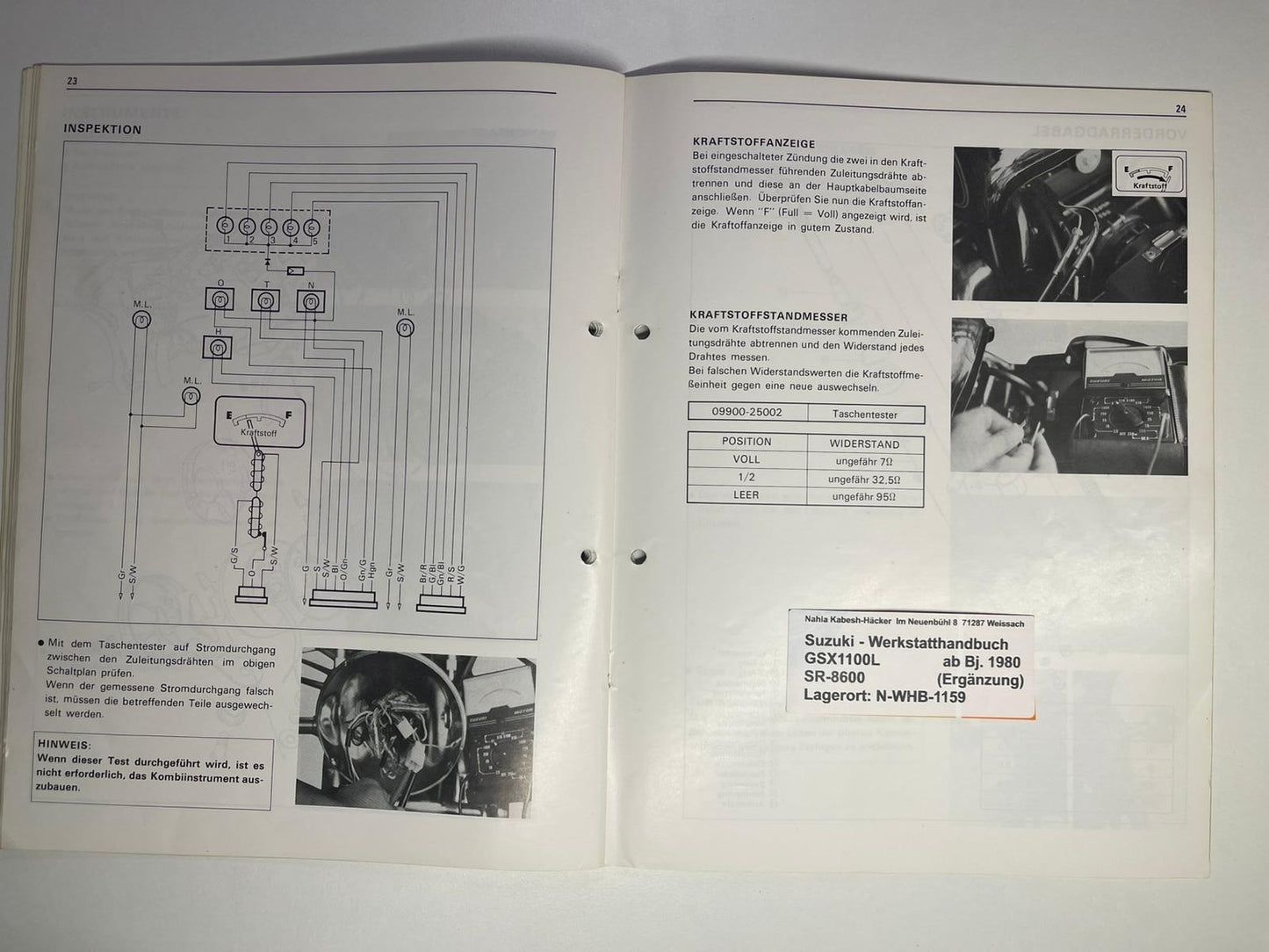 Werkstatthandbuch Ergänzung Suzuki GSX1100L GSX 1100 L Bj. ab 1980 -