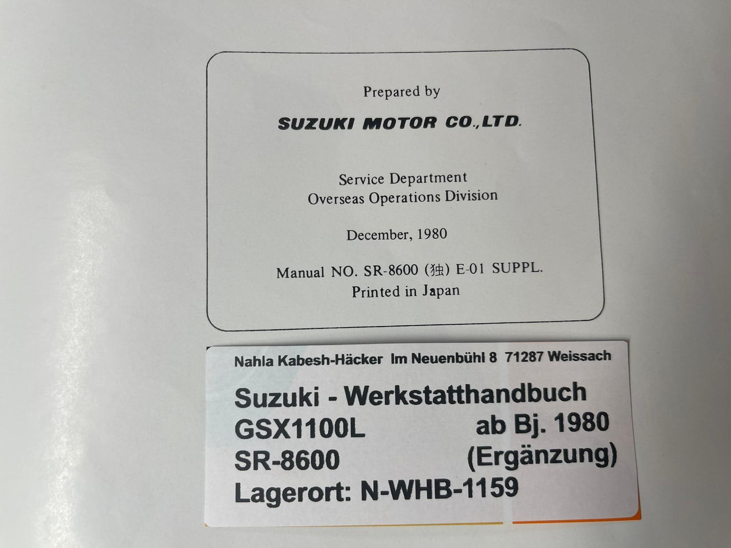 Werkstatthandbuch Ergänzung Suzuki GSX1100L GSX 1100 L Bj. ab 1980 -