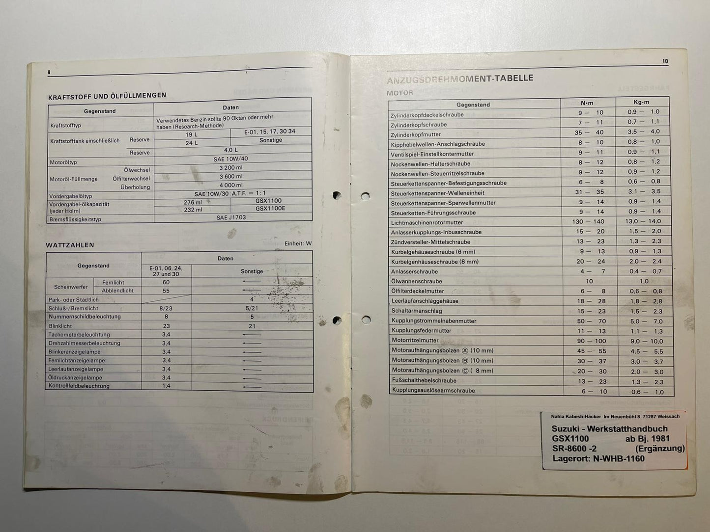 Werkstatthandbuch Ergänzung Suzuki GSX1100E GSX 1100 E Bj. ab 1981 -