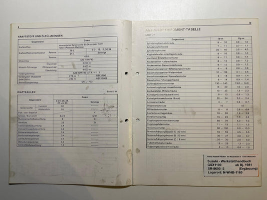 Werkstatthandbuch Ergänzung Suzuki GSX1100E GSX 1100 E Bj. ab 1981 -
