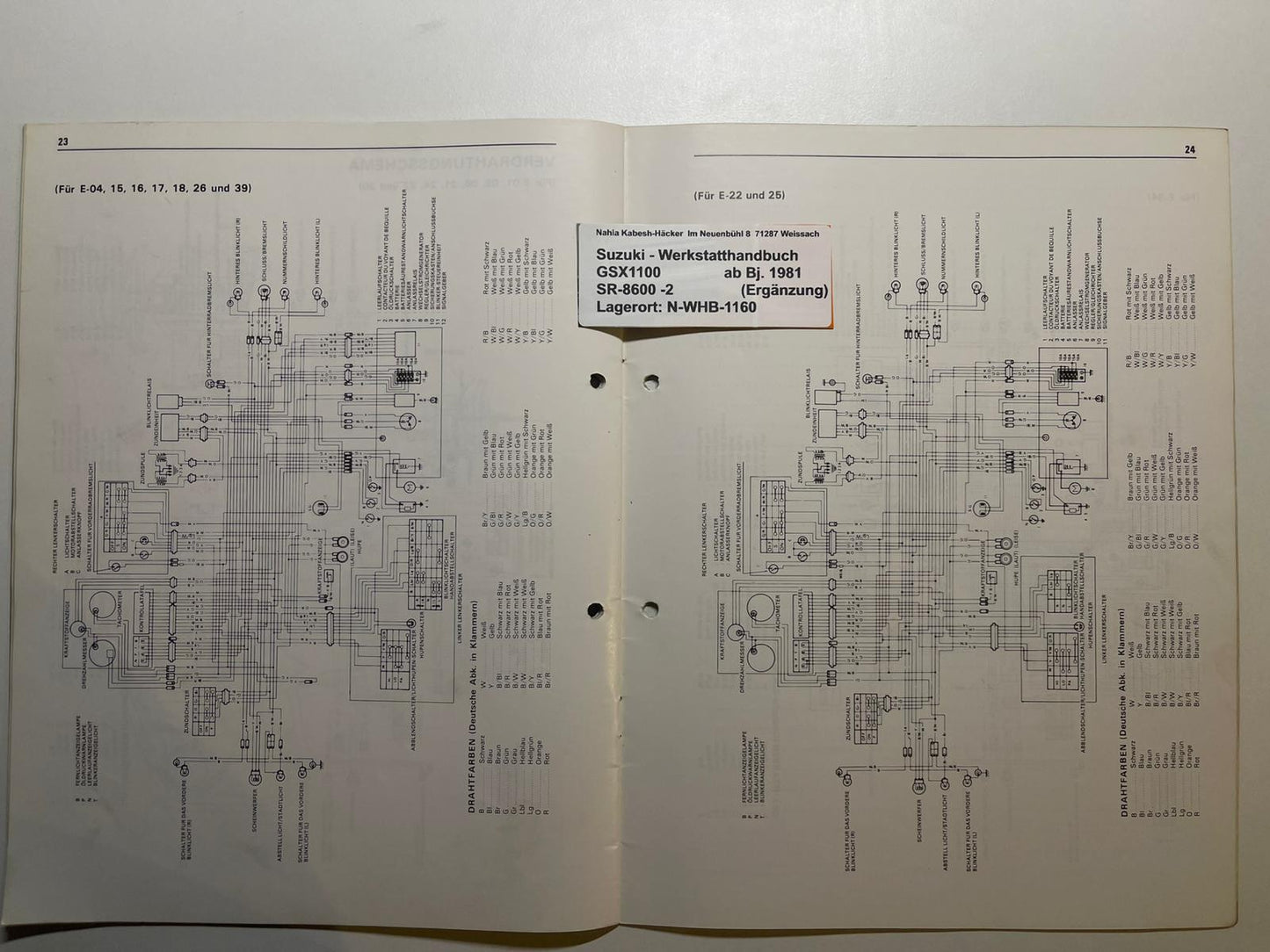 Werkstatthandbuch Ergänzung Suzuki GSX1100E GSX 1100 E Bj. ab 1981 -