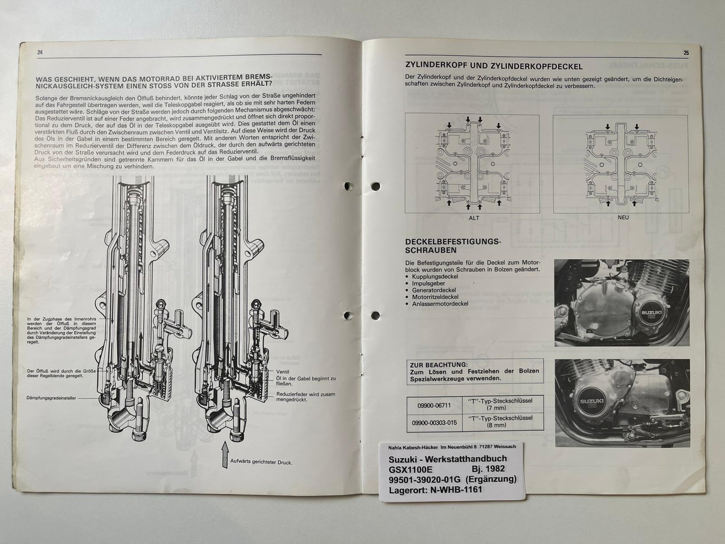Werkstatthandbuch Ergänzung Suzuki GSX1100E GSX 1100 E Bj. ab 1982