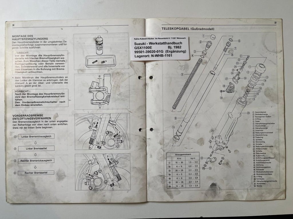 Werkstatthandbuch Ergänzung Suzuki GSX1100E GSX 1100 E Bj. ab 1982
