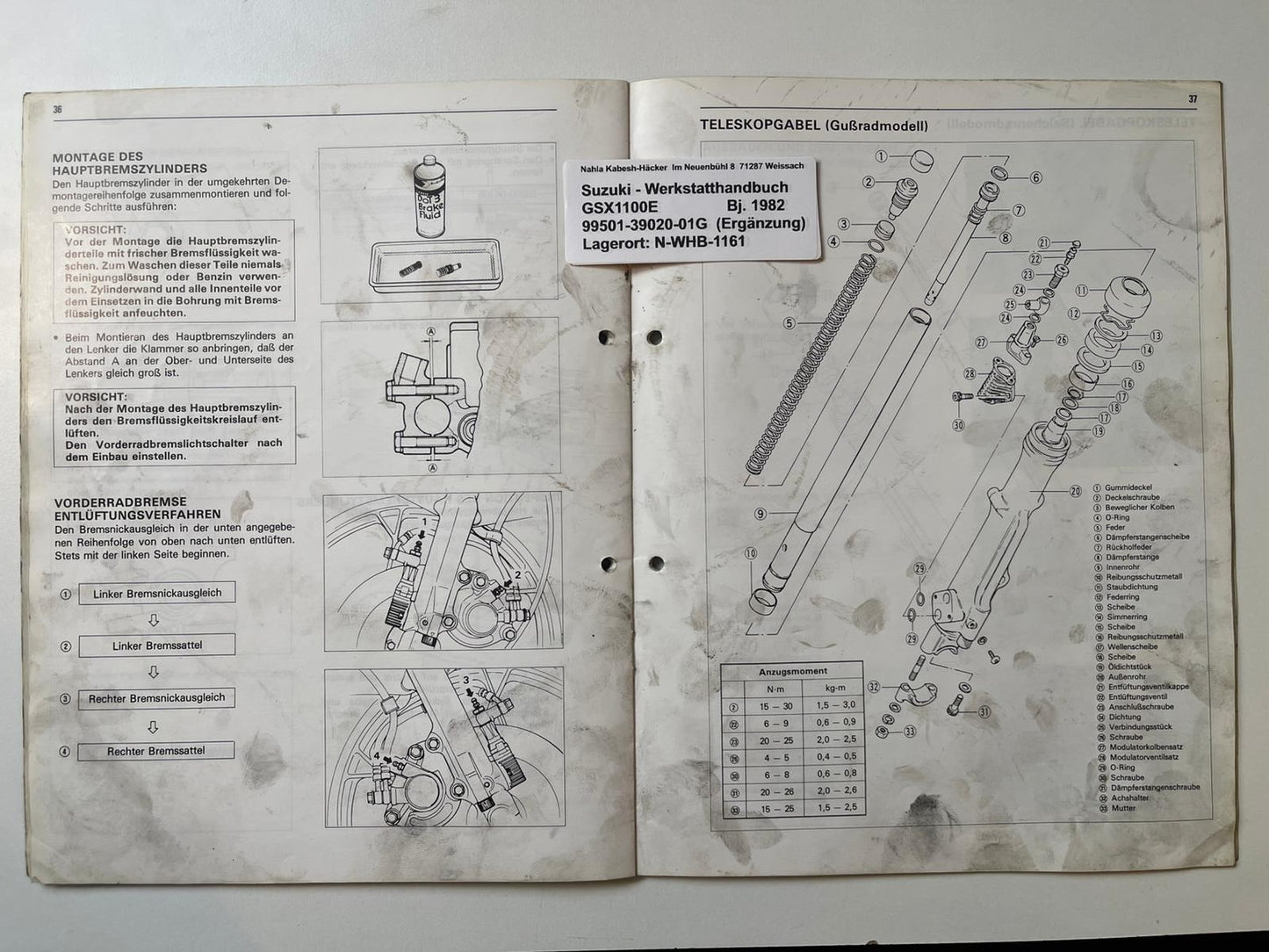 Werkstatthandbuch Ergänzung Suzuki GSX1100E GSX 1100 E Bj. ab 1982