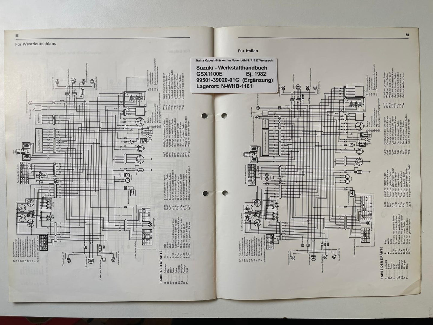 Werkstatthandbuch Ergänzung Suzuki GSX1100E GSX 1100 E Bj. ab 1982