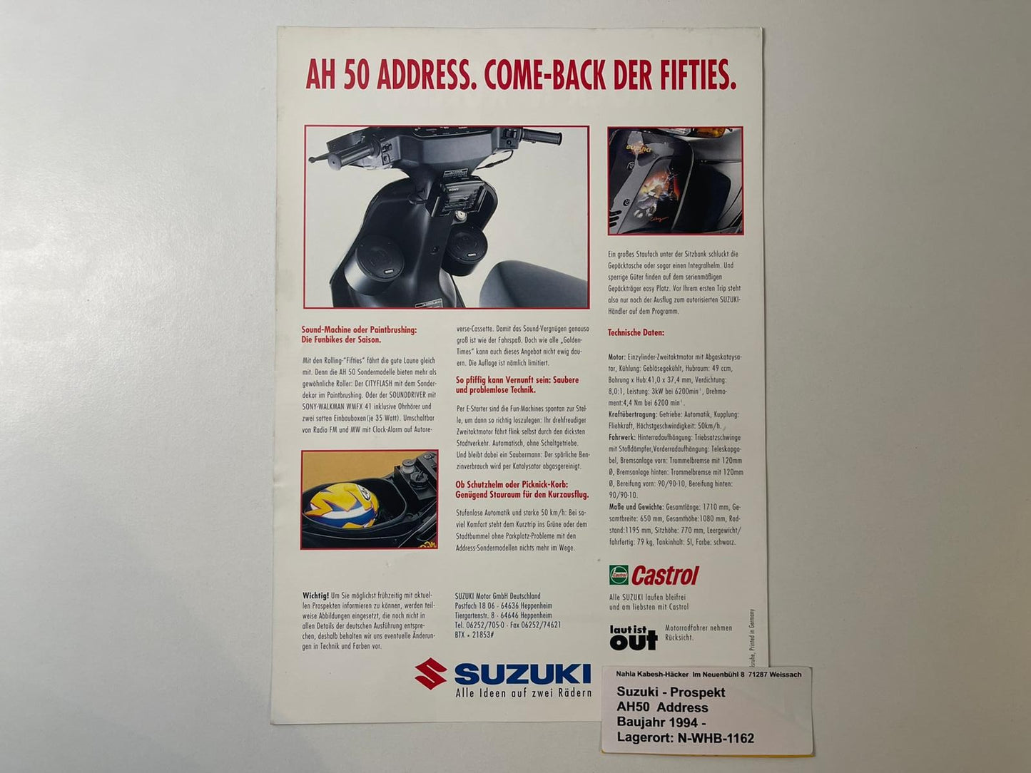 Prospekt Suzuki AH50 AH 50 Bj. 1994 Roller 50 ccm