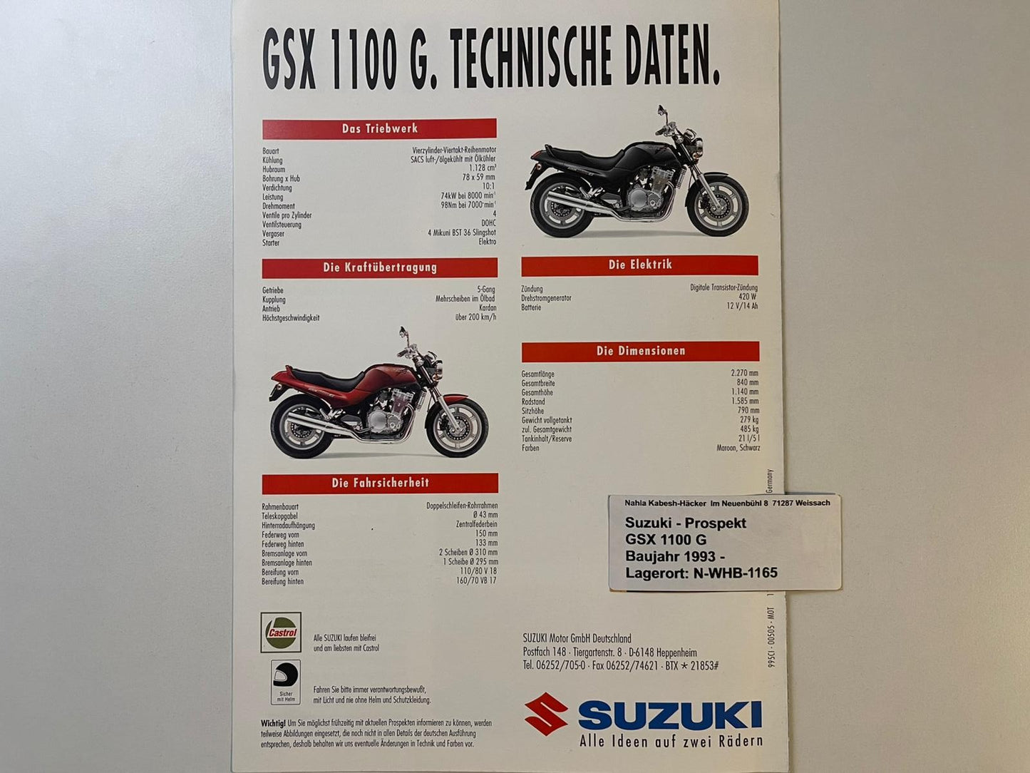 Prospekt Suzuki GSX1100G GSX 1100 G Bj. 1993 Kardan