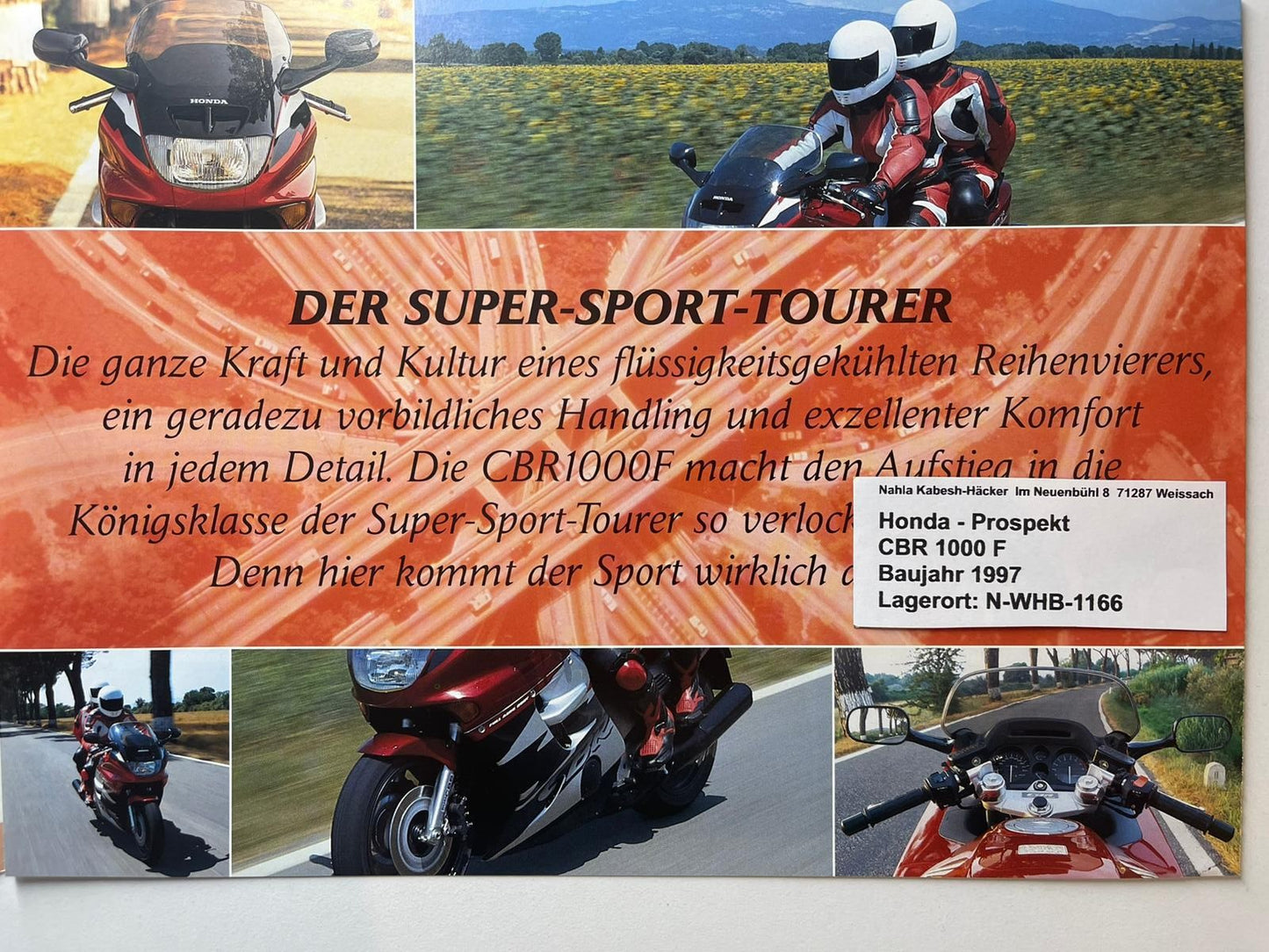 Prospekt Honda CBR1000F CBR 1000 F Bj. 1997 + Aufkleber
