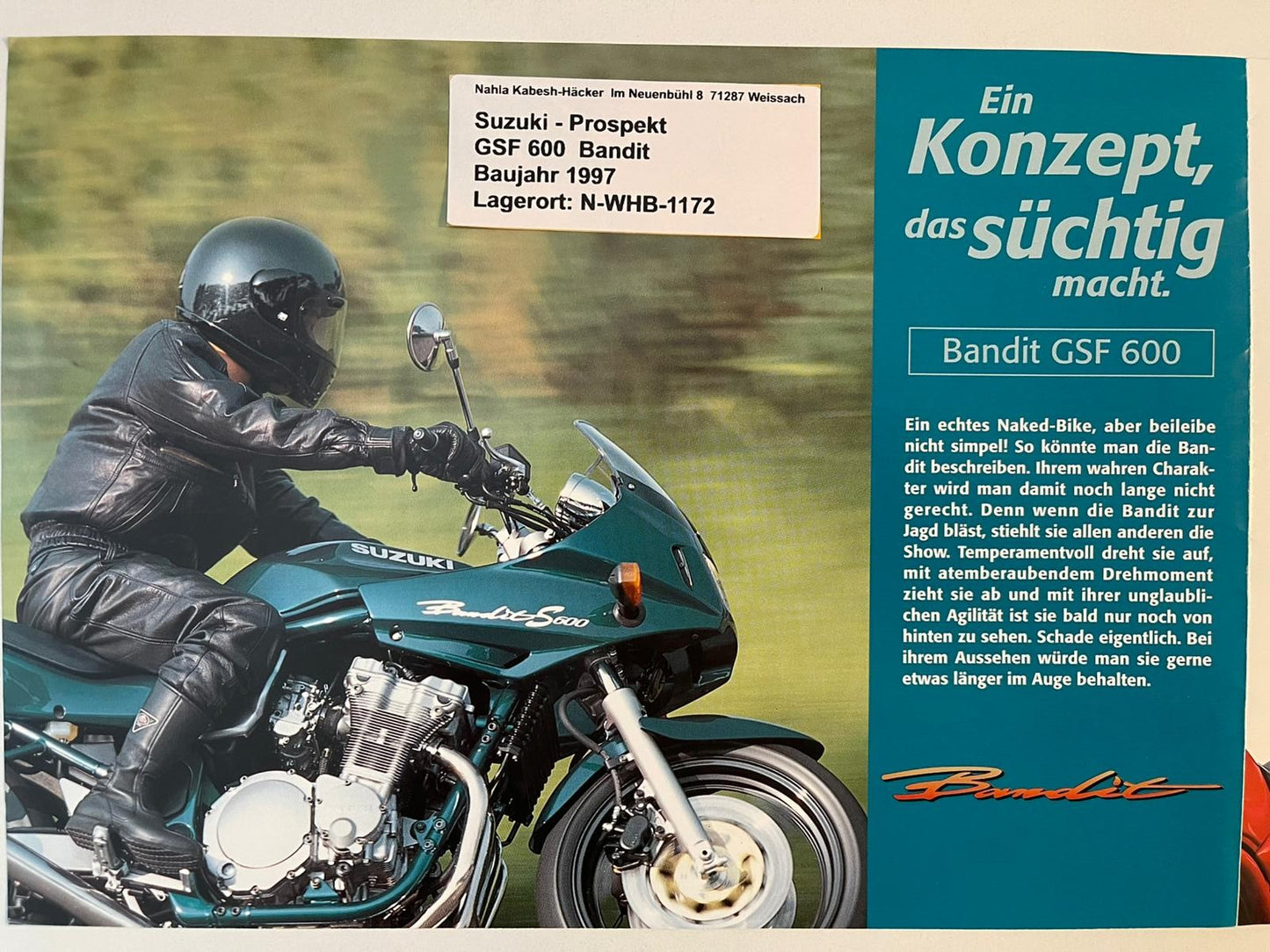 Prospekt Suzuki GSF600F GSF 600 F Bandit Bj. 1997