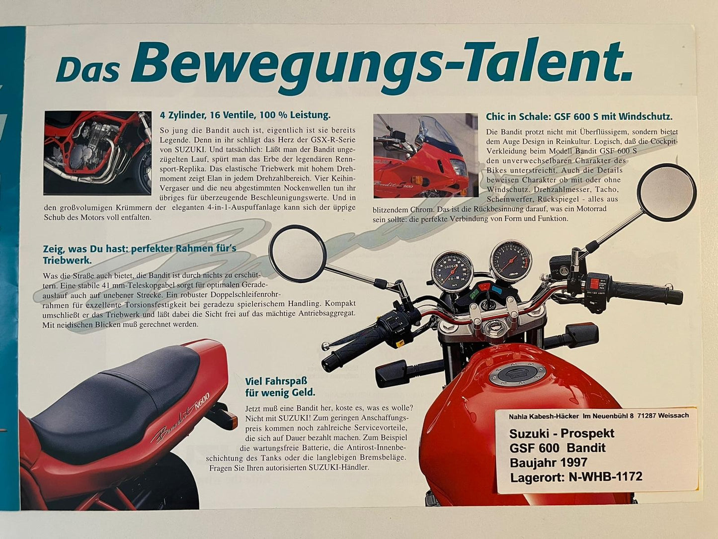 Prospekt Suzuki GSF600F GSF 600 F Bandit Bj. 1997