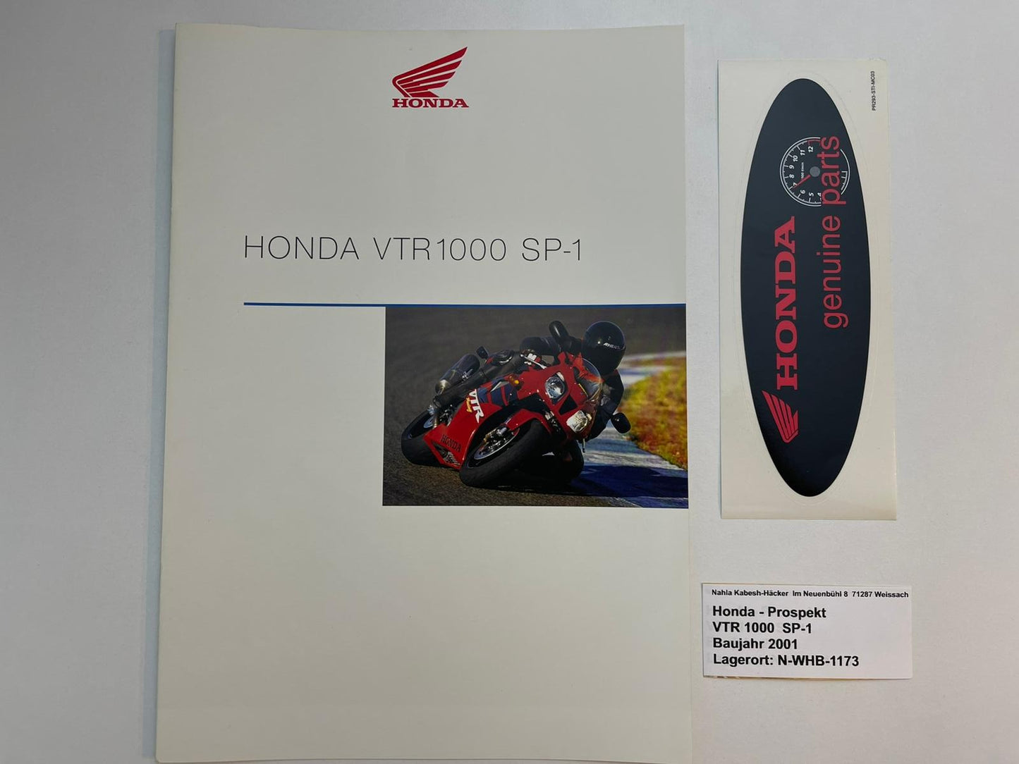 Prospekt Honda VTR1000 SP1 SC45 Bj. 2001 + Aufkleber