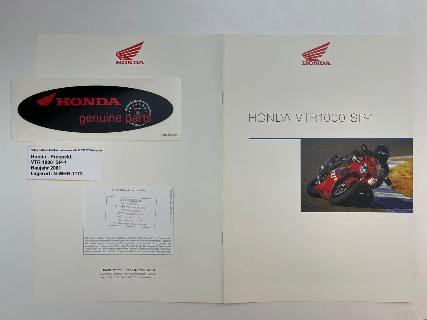 Prospekt Honda VTR1000 SP1 SC45 Bj. 2001 + Aufkleber