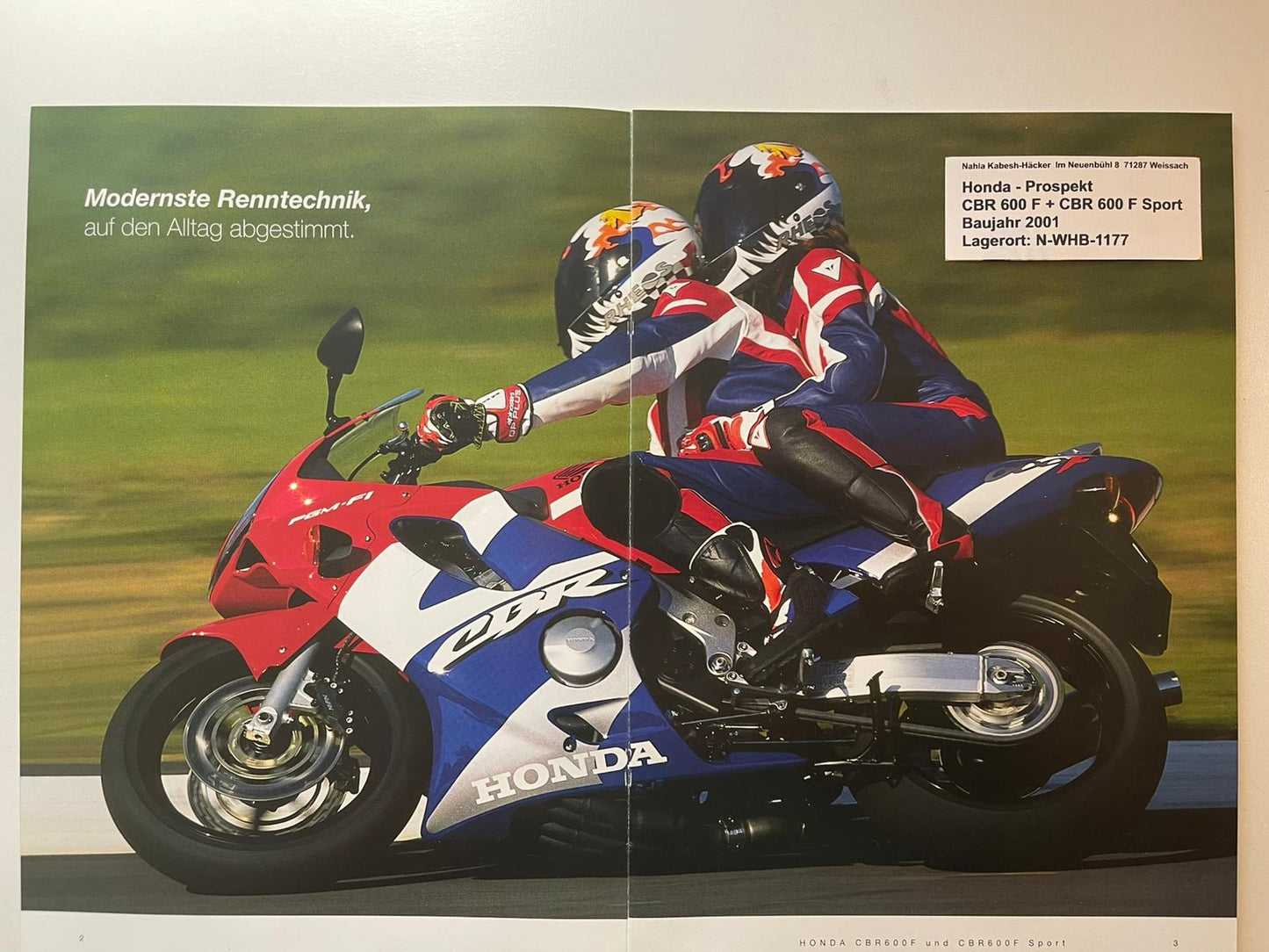 Prospekt Honda CBR600F CBR 600 F Sport Bj. 2001 + Aufkleber