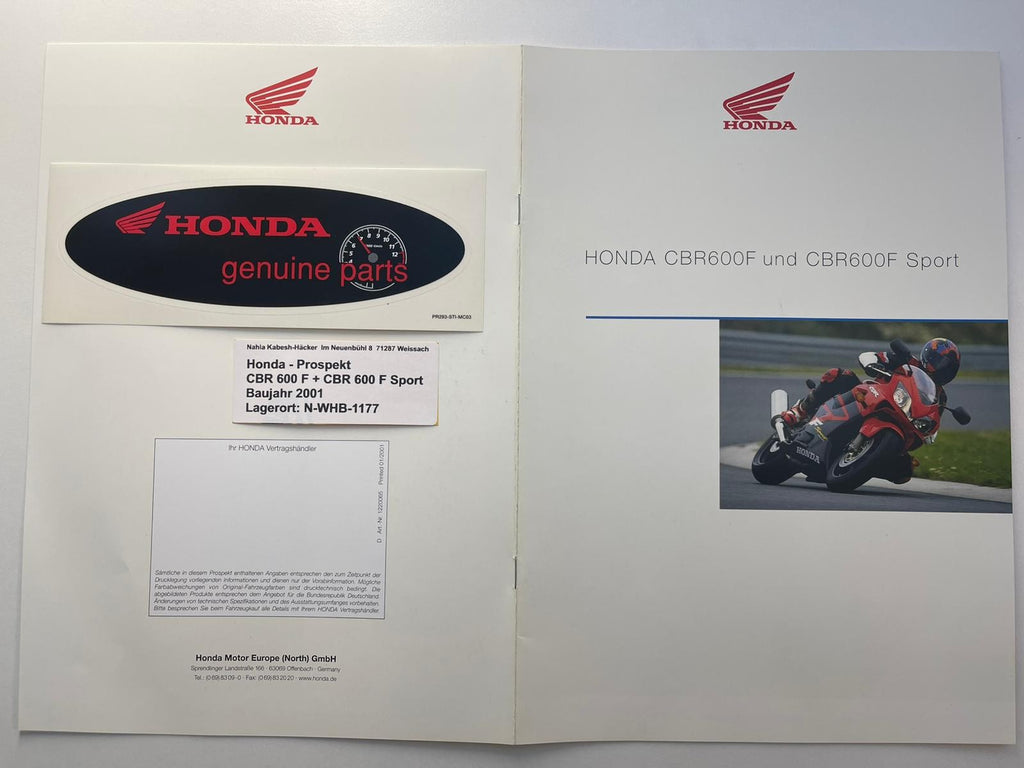 Prospekt Honda CBR600F CBR 600 F Sport Bj. 2001 + Aufkleber