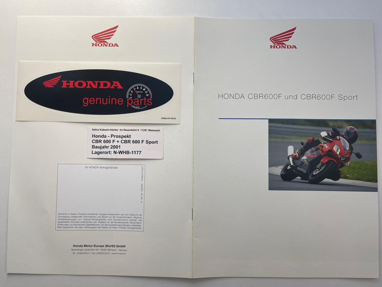 Prospekt Honda CBR600F CBR 600 F Sport Bj. 2001 + Aufkleber