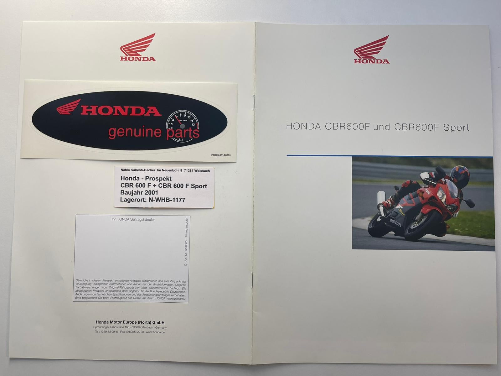 Prospekt Honda CBR600F CBR 600 F Sport Bj. 2001 + Aufkleber